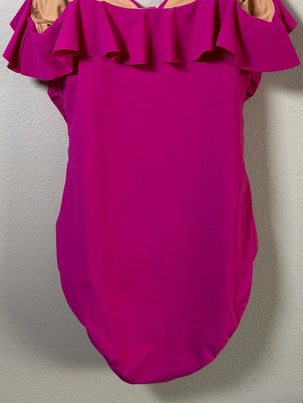 J Crew Matte Ruched Pink Ruffle One Piece Swimsuit Bathing Suit BX214 Size 12